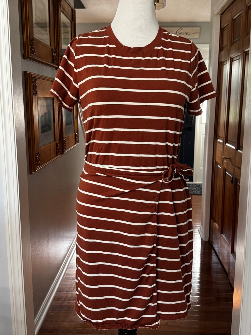 Threads 4 Thought Rust Striped T Shirt Faux Wrap Dress Large